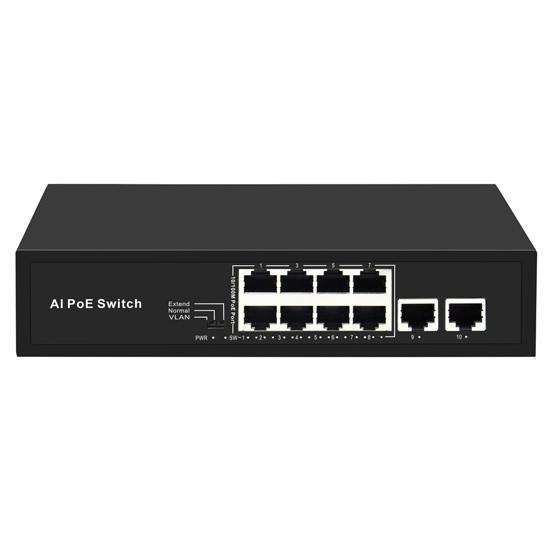 AI POE switch with 8 100Mbps POE port and 2 Gigabit R45 Uplink