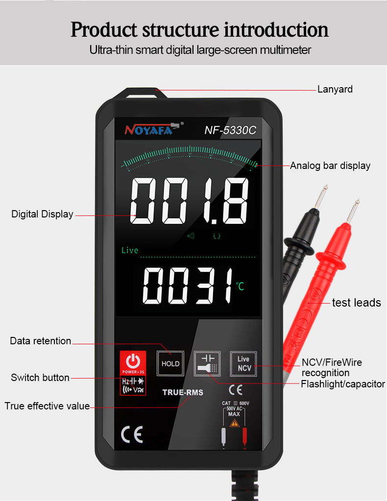 Hd Screen Touch Button Ncv Multimeters Live Neutral Wire Test Color