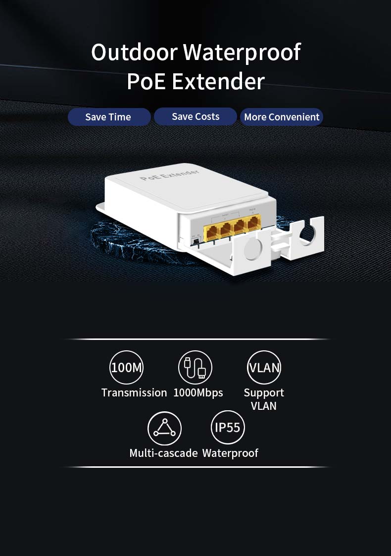 4 Port Gigabit POE Extender Network Switch Repeater IEEE802.3af/at
